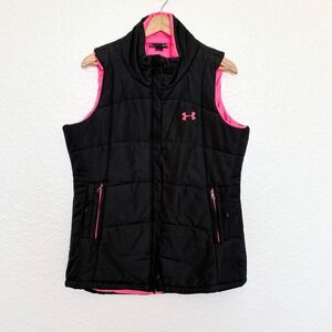 Under Armour Puffer Vest Womens XL Black Pink 205381